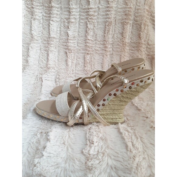 Victoria Secret Colin Stuart Gold Beige Lace Up Women Wedge Heels Size 9 - Picture 4 of 12
